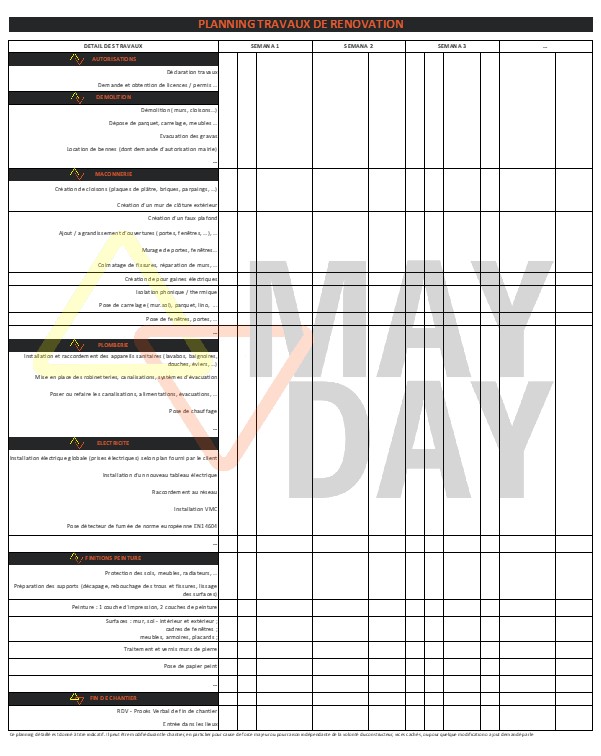 Planning travaux de rénovation